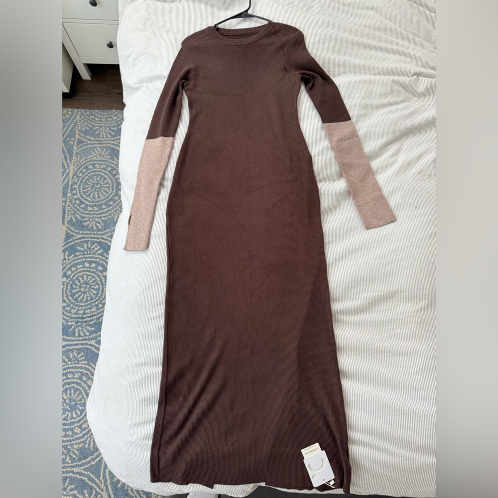 Commense Elegant Brown Long Sleeve Dress